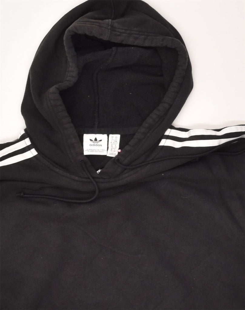 ADIDAS Womens Oversized Crop Hoodie Jumper UK 6 XS Black Cotton | Vintage Adidas | Thrift | Second-Hand Adidas | Used Clothing | Messina Hembry 