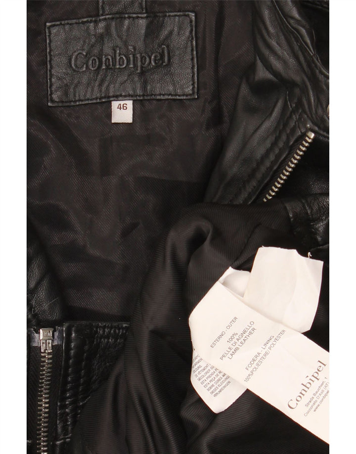 Conbipel Womens Leather Racer Jacket IT 46 Large Black Leather