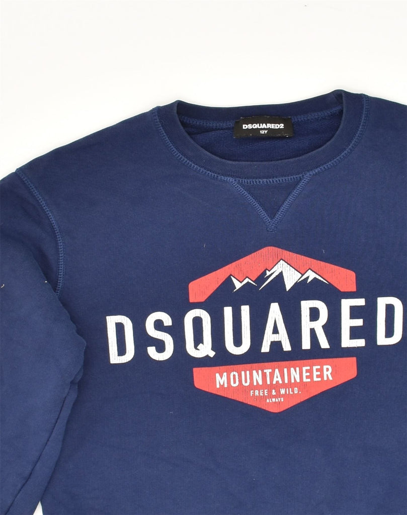 DSQUARED2 Boys Graphic Sweatshirt Jumper 11-12 Years Navy Blue Cotton | Vintage Dsquared2 | Thrift | Second-Hand Dsquared2 | Used Clothing | Messina Hembry 