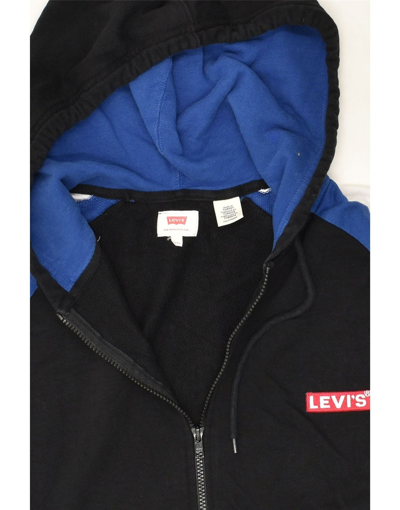 LEVI'S Mens Graphic Zip Hoodie Sweater 2XL Black Colourblock Cotton | Vintage Levi's | Thrift | Second-Hand Levi's | Used Clothing | Messina Hembry 