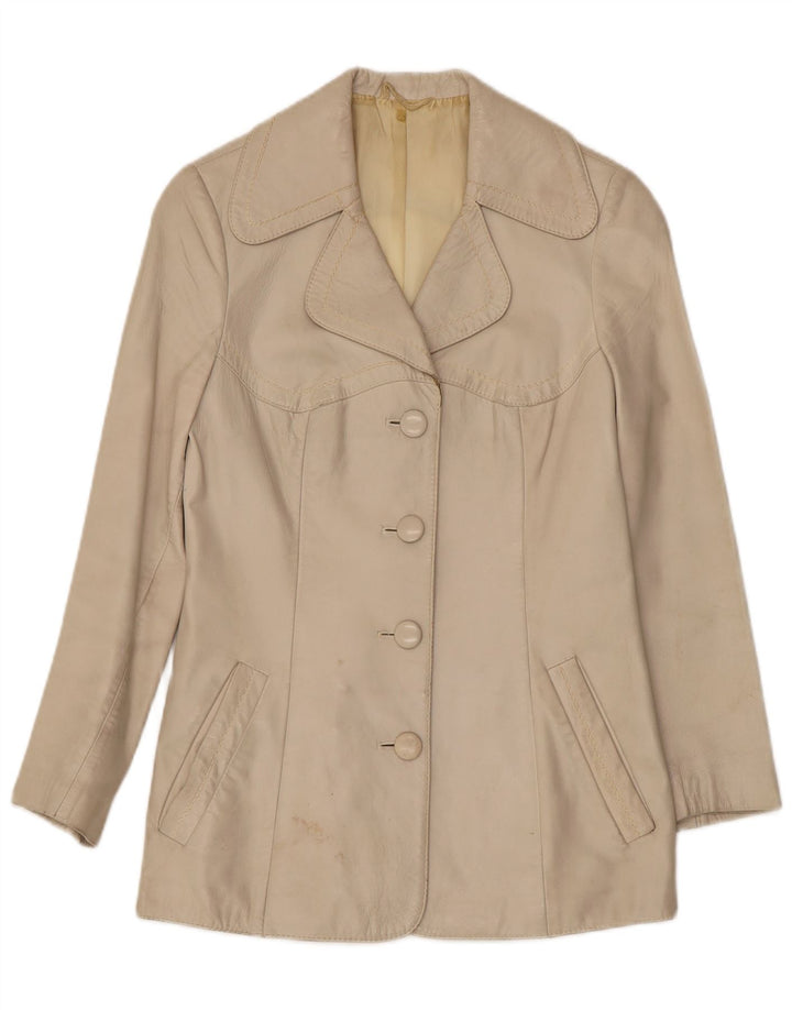 Vintage Womens Leather Jacket UK 10 Small Beige