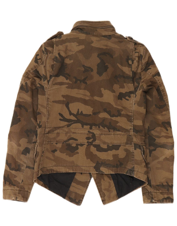 Zara Womens Hooded Military Jacket UK 10 Small Brown Camouflage