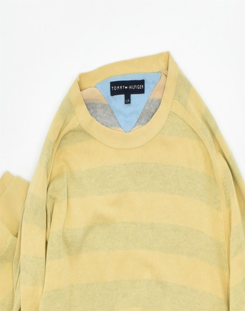 TOMMY HILFIGER Mens Crew Neck Jumper Sweater Large Yellow Striped Cotton | Vintage | Thrift | Second-Hand | Used Clothing | Messina Hembry 