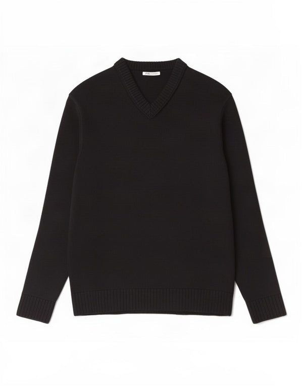 Zara Mens V-Neck Jumper Sweater Large Black Acrylic