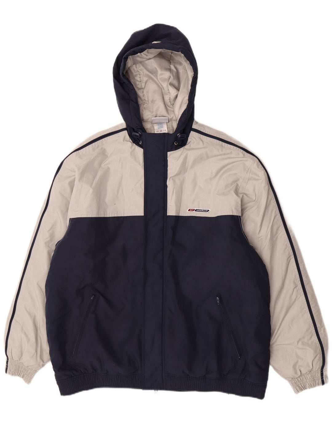 Reebok Mens Hooded Bomber Jacket UK 38 Medium Navy Blue Colourblock