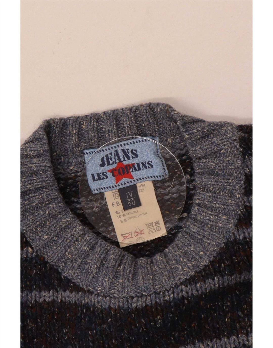 Les Copains Mens Crew Neck Jumper Sweater IT 50 Medium Grey Striped Wool