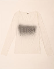 GUESS Womens Graphic Top Long Sleeve UK 14 Large White Cotton