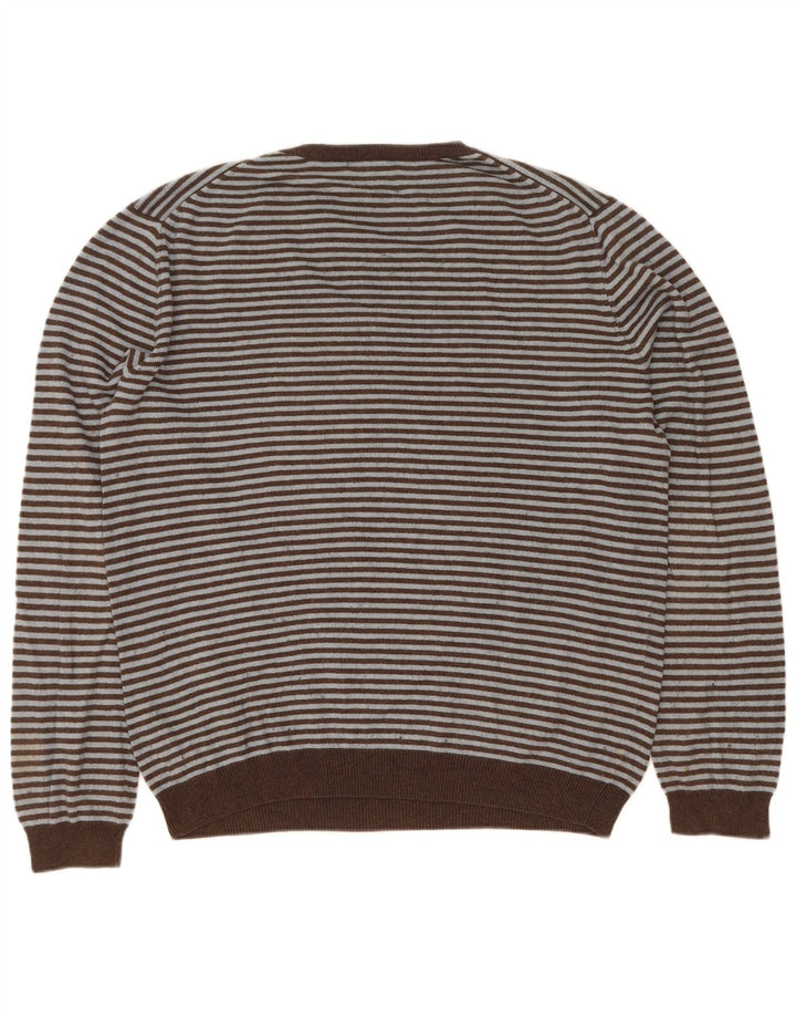 Gap Mens V-Neck Jumper Sweater Large Brown Striped Cotton