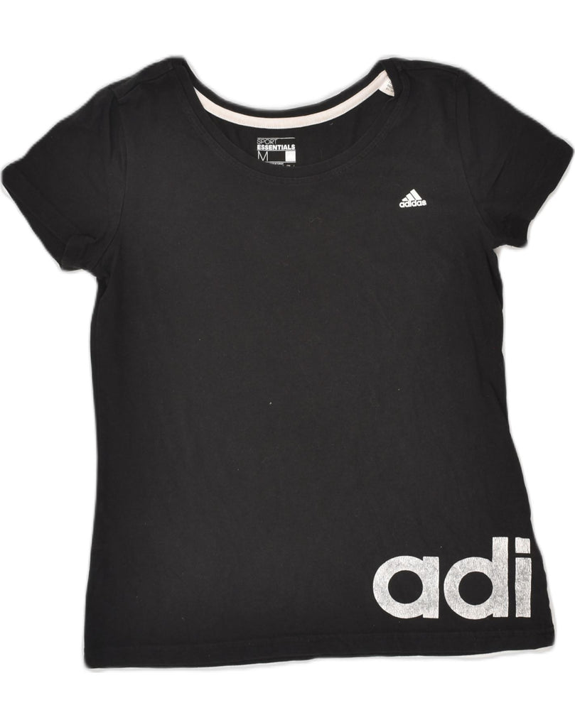 ADIDAS Womens Climalite Graphic T-Shirt Top UK 12 Medium Black Cotton | Vintage Adidas | Thrift | Second-Hand Adidas | Used Clothing | Messina Hembry 