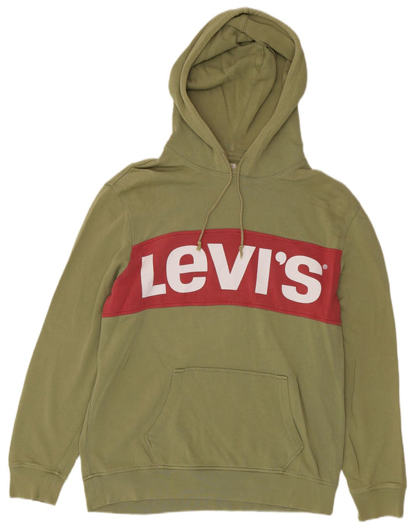 Levi's Mens Graphic Hoodie Jumper Large Khaki Colourblock Cotton