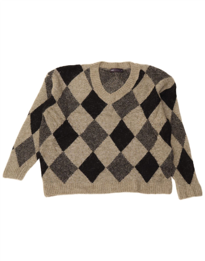 Marks & Spencer Womens Crop V-Neck Jumper Sweater UK 14 Medium Khaki