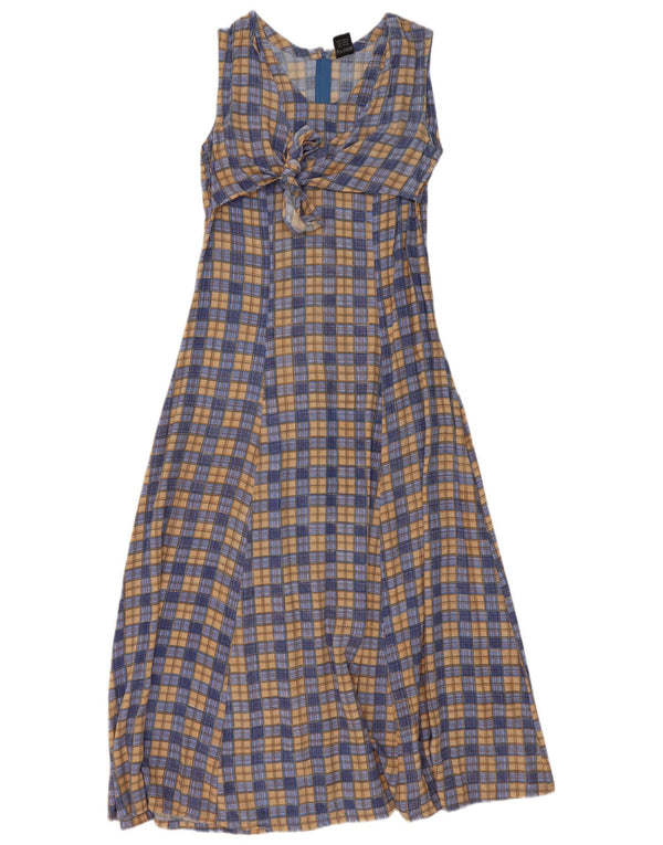 We Be Bop Womens Sleeveless Maxi Dress UK 12 Medium Blue Check Rayon