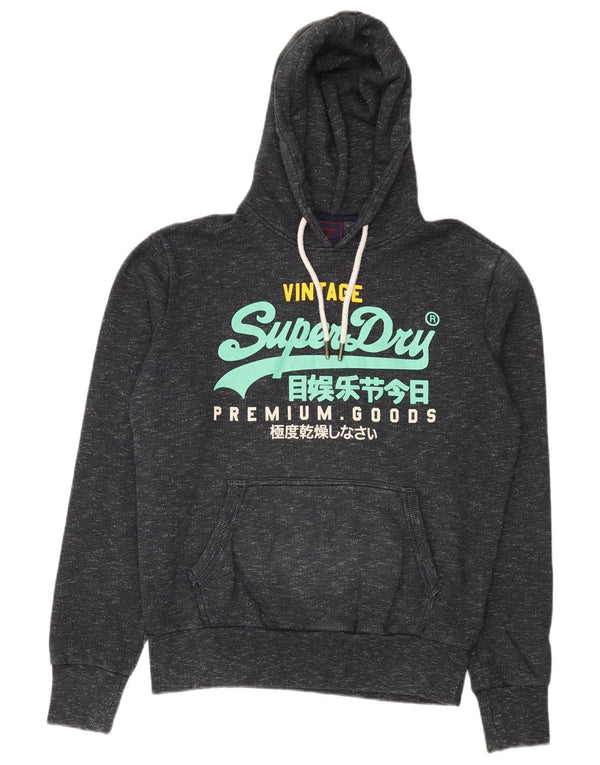 Superdry Mens Graphic Hoodie Jumper Medium Navy Blue Flecked Cotton