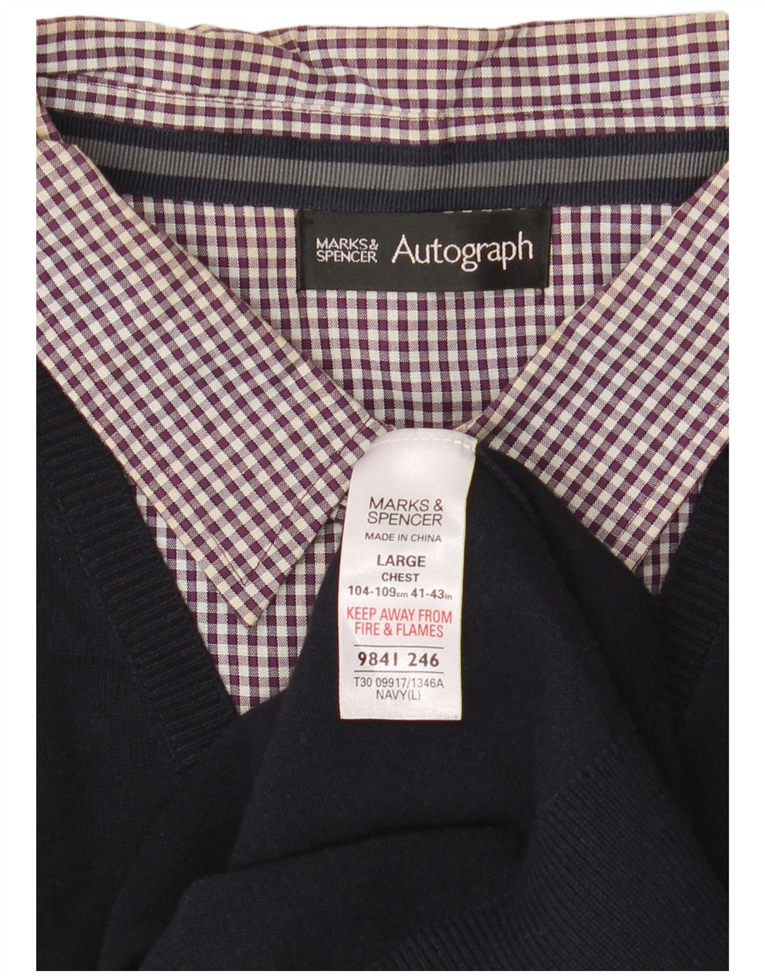 Marks & Spencer Mens Autograph V-Neck Jumper Sweater Large Navy Blue Cotton