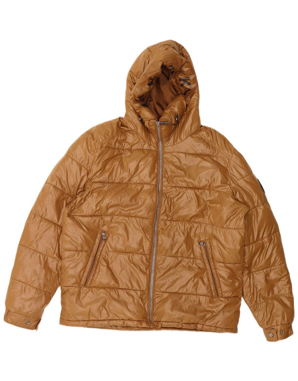 Michael Kors Mens Hooded Padded Jacket UK 40 Large Brown Polyester
