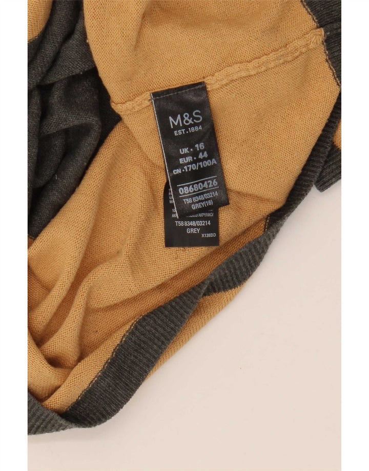 Marks & Spencer Womens Crew Neck Jumper Sweater UK 16 Large Grey Striped