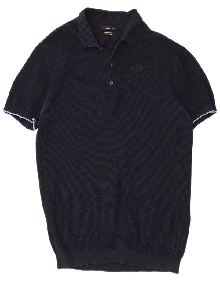 Massimo Dutti Mens Polo Shirt Large Navy Blue Cotton