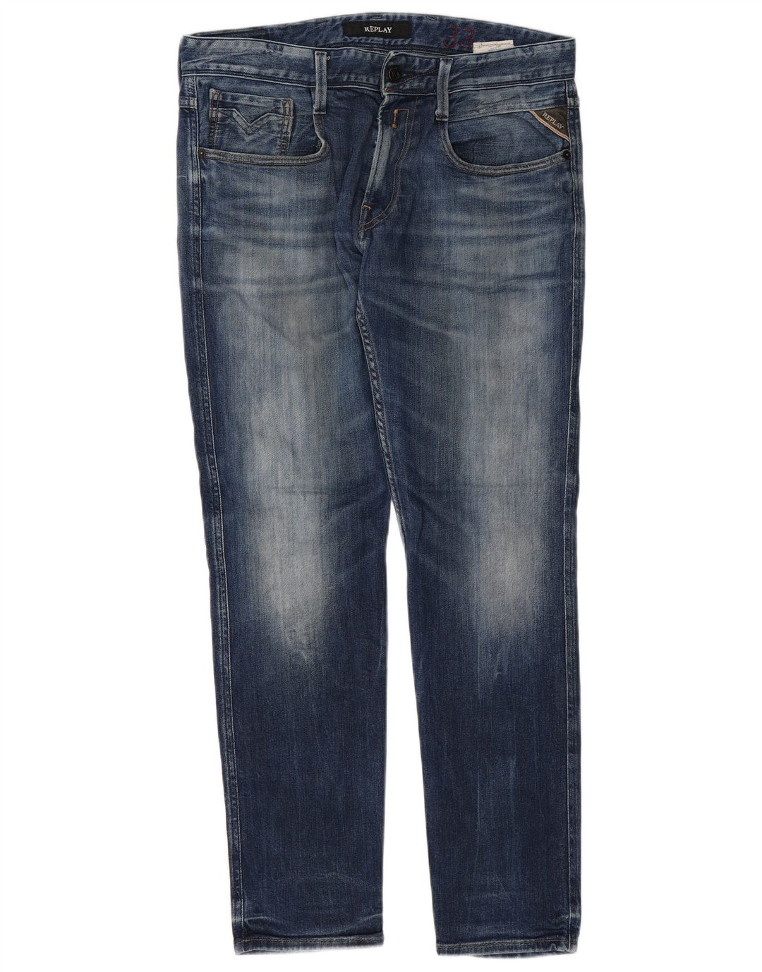 Replay Mens Slim Jeans W33 L32 Blue Cotton