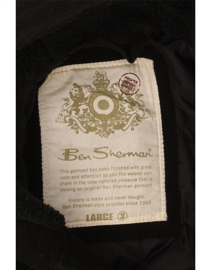 Ben Sherman Mens Hooded Parka Jacket UK 40 Large Black Wool