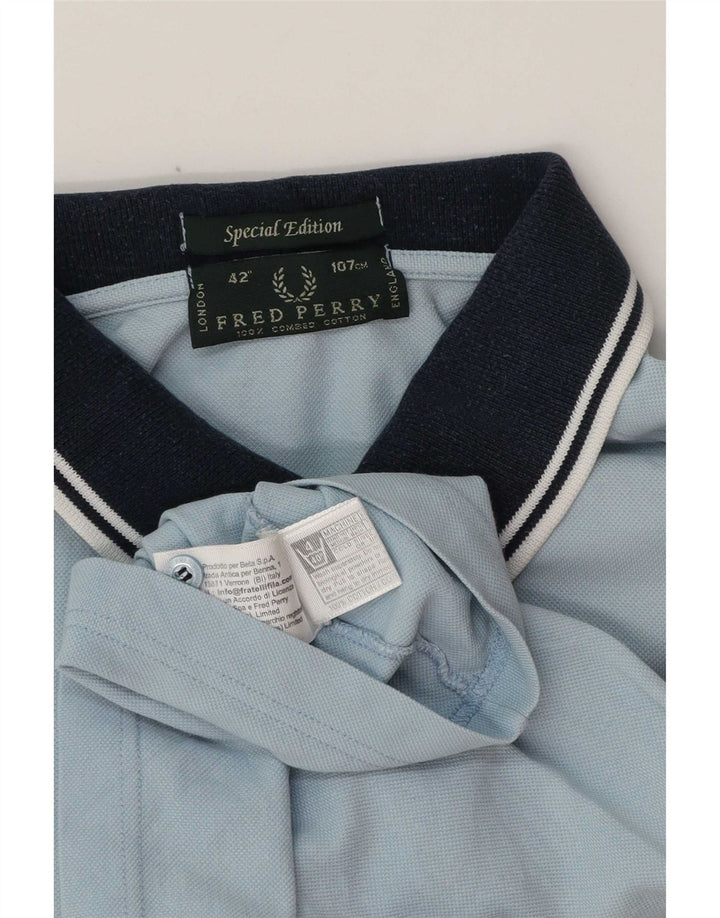 Fred Perry Mens Rugby Polo Shirt Medium Blue Striped Cotton
