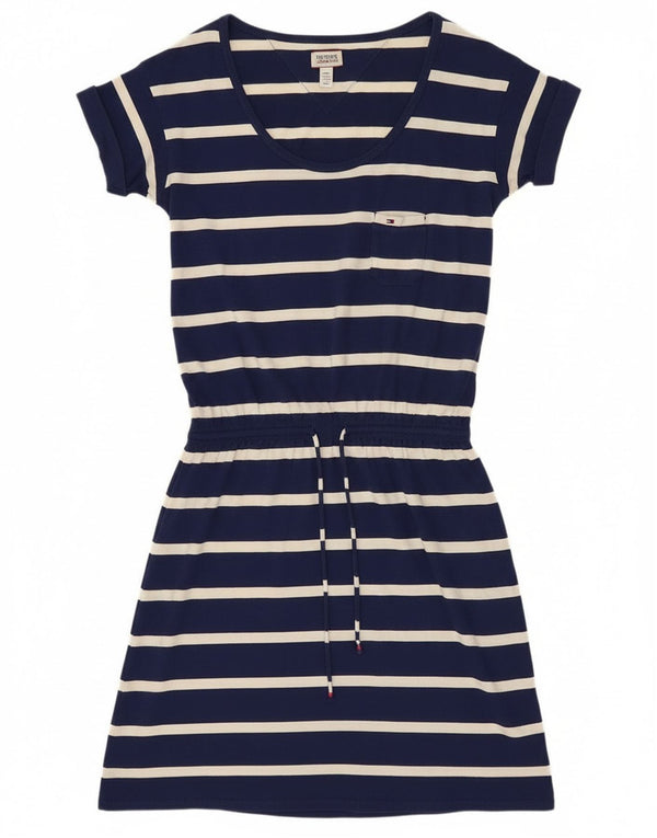 Tommy Hilfiger Womens T-Shirt Dress UK 10 Small Navy Blue Striped Cotton