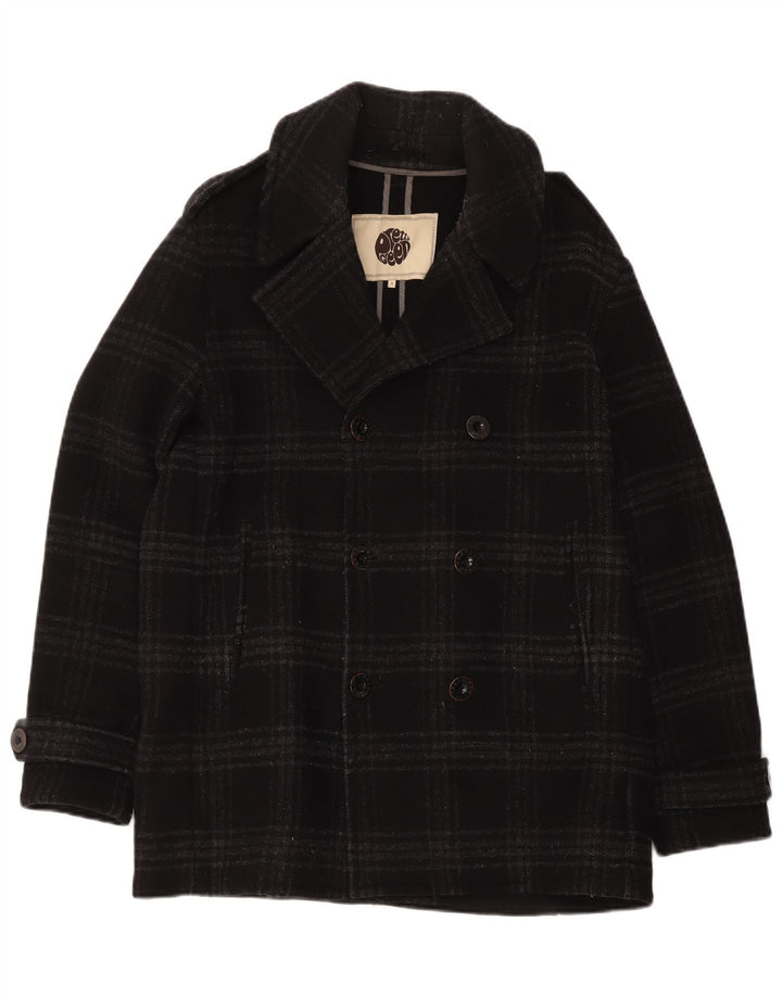 Pretty Green Mens Pea Coat UK 40 Large Black Check Wool