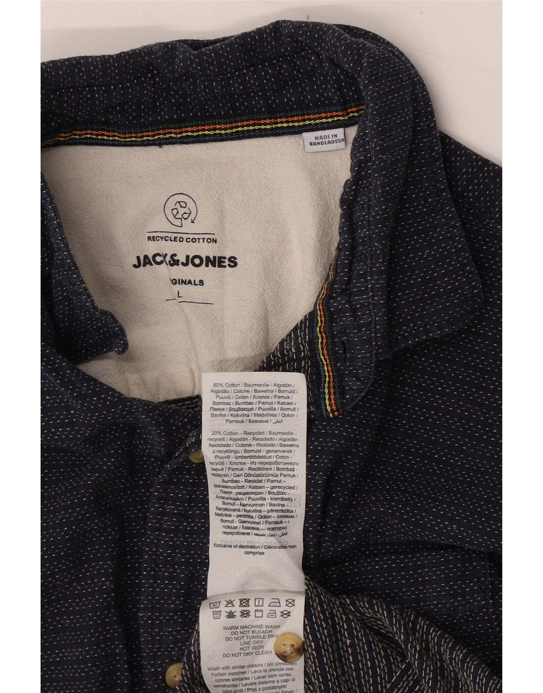 Jack & Jones Mens Short Sleeve Shirt Large Navy Blue Spotted Cotton