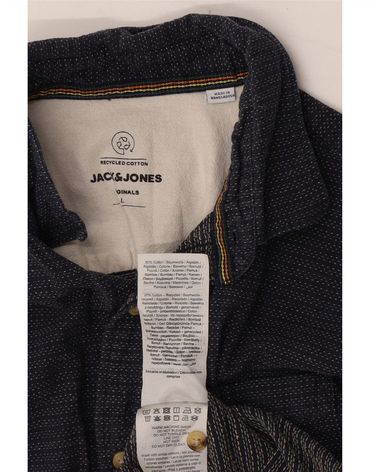 Jack & Jones Mens Short Sleeve Shirt Large Navy Blue Spotted Cotton