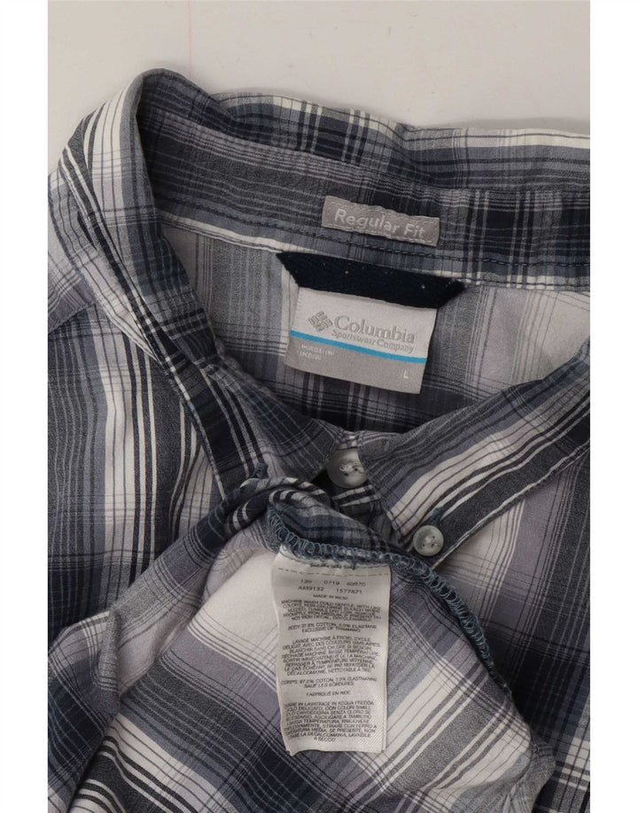 Columbia Mens Short Sleeve Regular Fit Shirt Large Blue Check Cotton