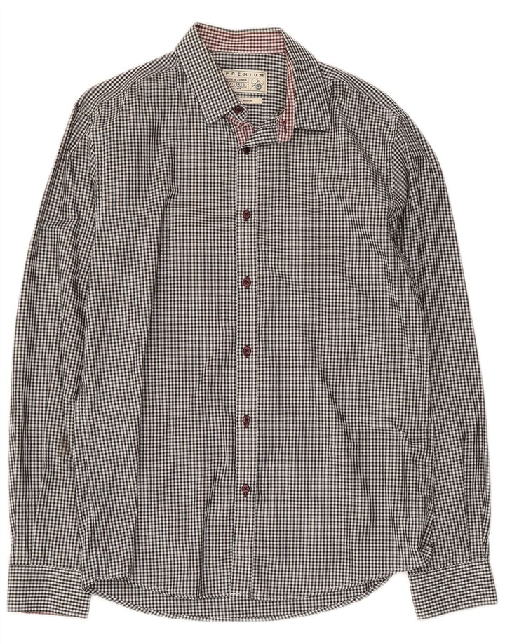 JACK & JONES Mens Tailored Flannel Shirt Medium Black Gingham Cotton