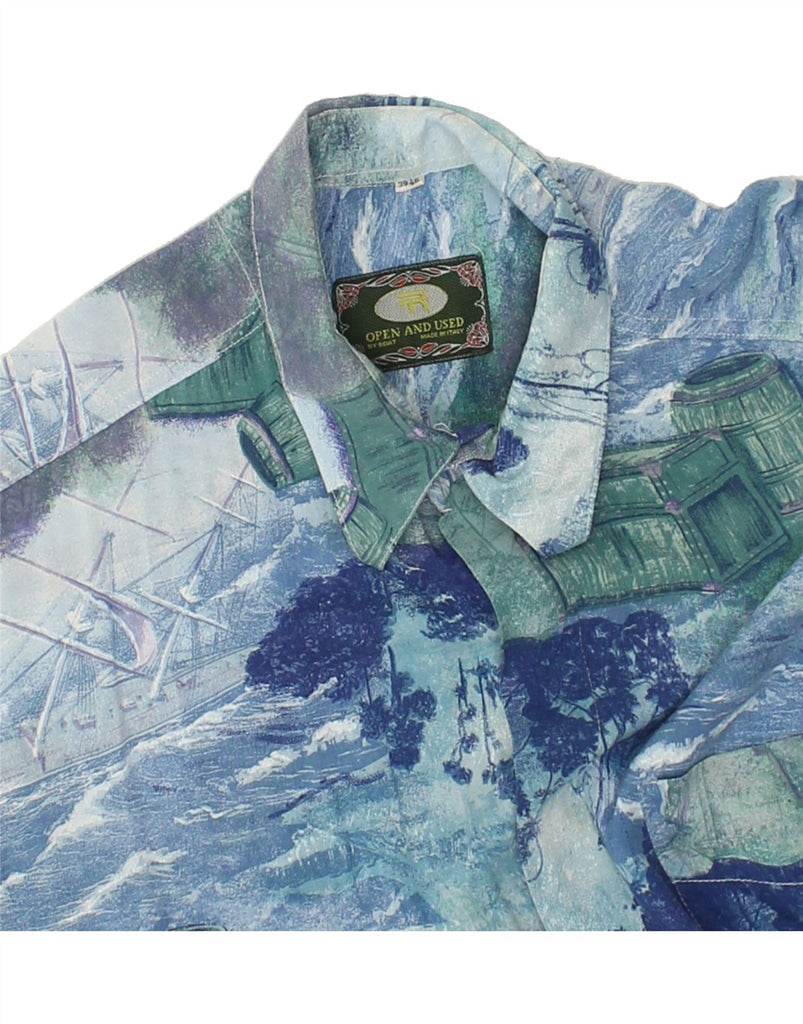 VINTAGE Mens Abstract Pattern Short Sleeve Shirt Size 39/40 Medium Blue | Vintage Vintage | Thrift | Second-Hand Vintage | Used Clothing | Messina Hembry 
