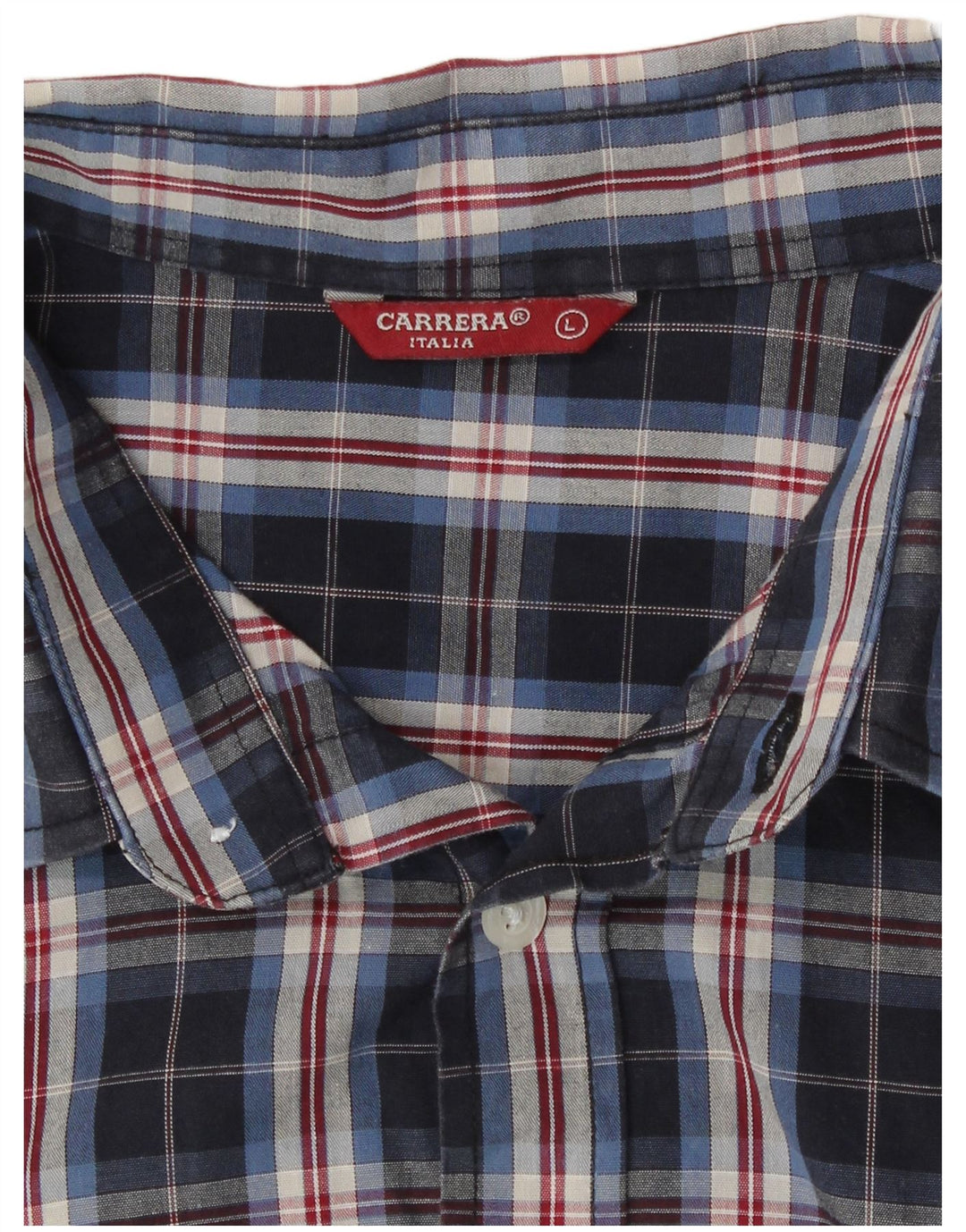Carrera Mens Shirt Large Navy Blue Check Cotton