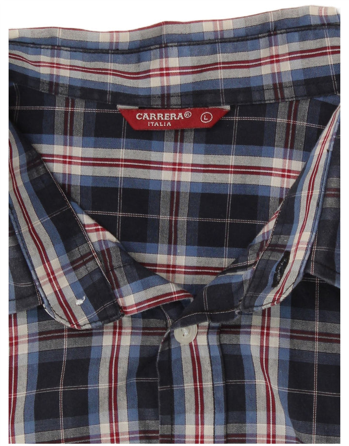 Carrera Mens Shirt Large Navy Blue Check Cotton