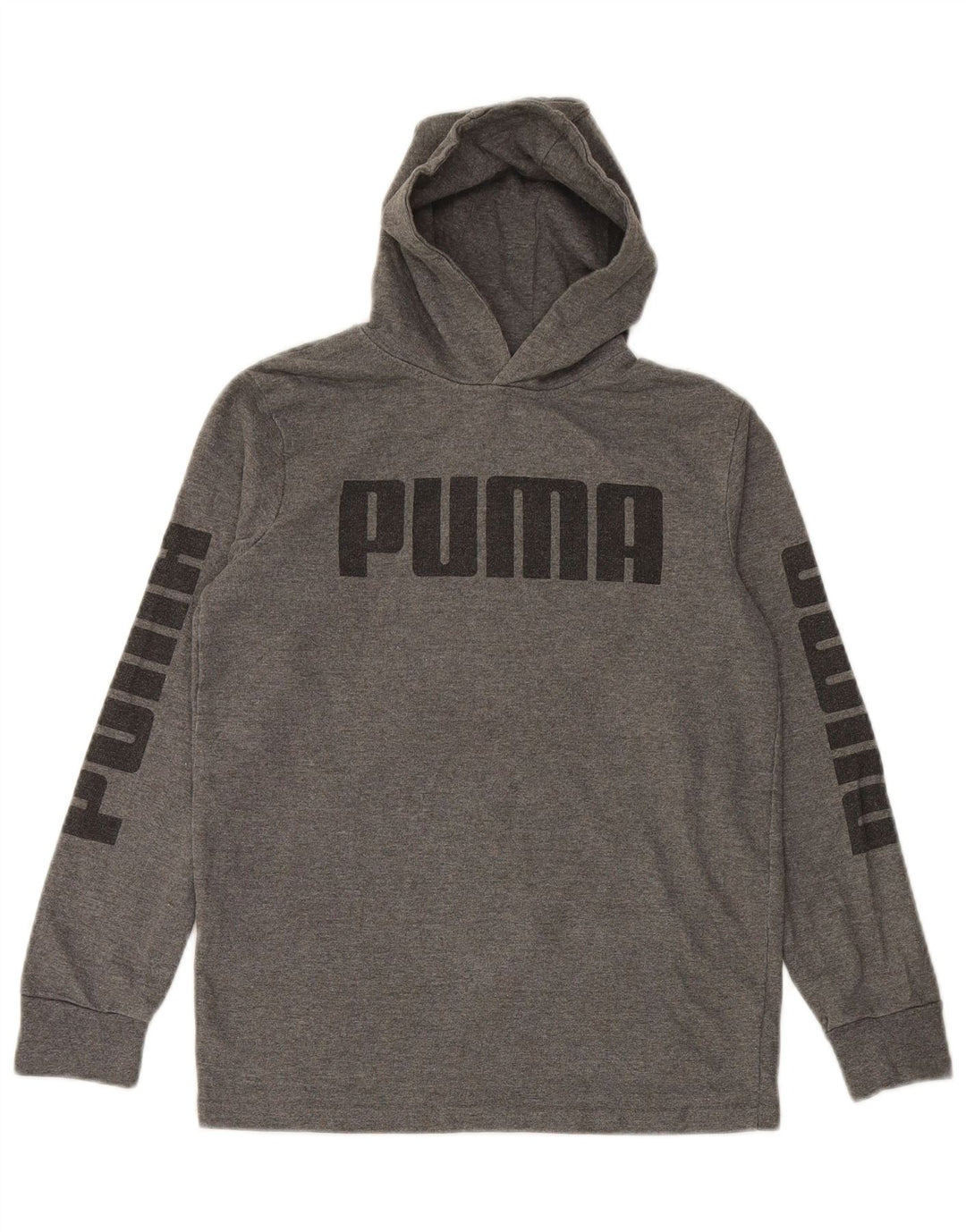 PUMA Boys Graphic Hoodie Jumper 12-13 Years Large Grey Cotton