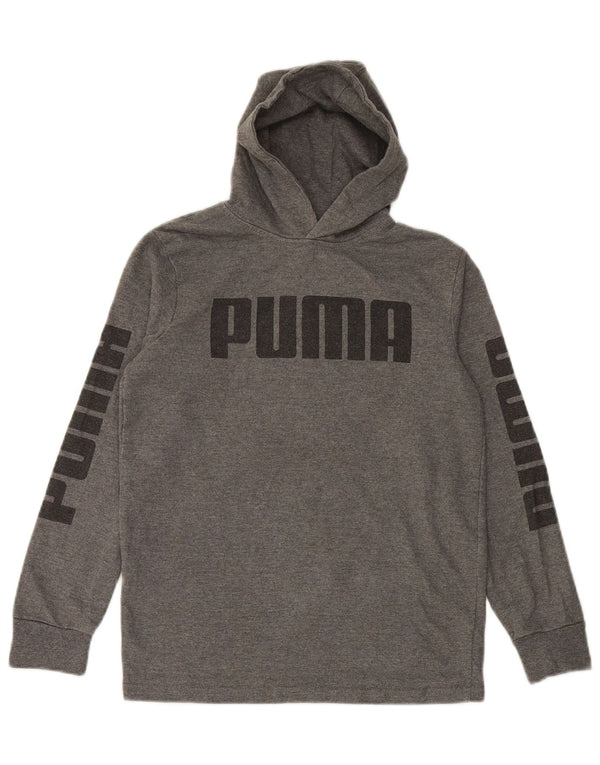 PUMA Boys Graphic Hoodie Jumper 12-13 Years Large Grey Cotton