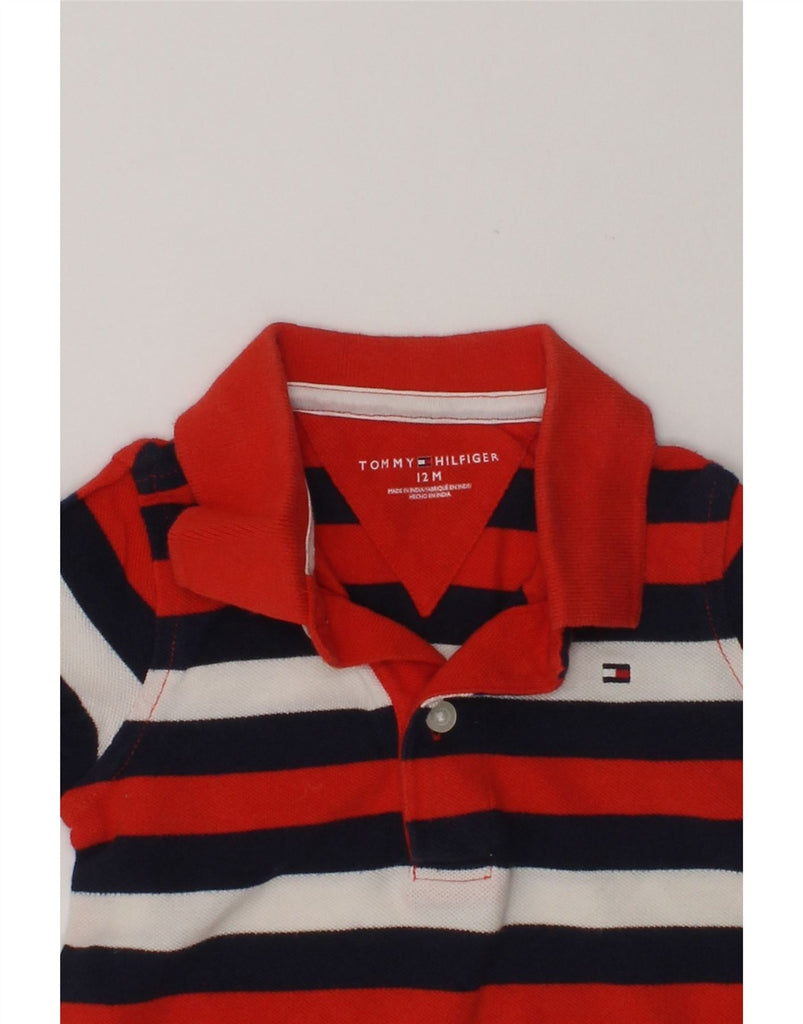 TOMMY HILFIGER Baby Boys Long Sleeve Polo Shirt 9-12 Months Red Striped | Vintage Tommy Hilfiger | Thrift | Second-Hand Tommy Hilfiger | Used Clothing | Messina Hembry 