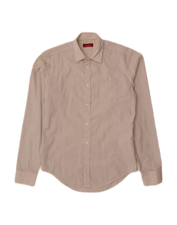 ZARA Mens Basic Shirt Small Beige Striped