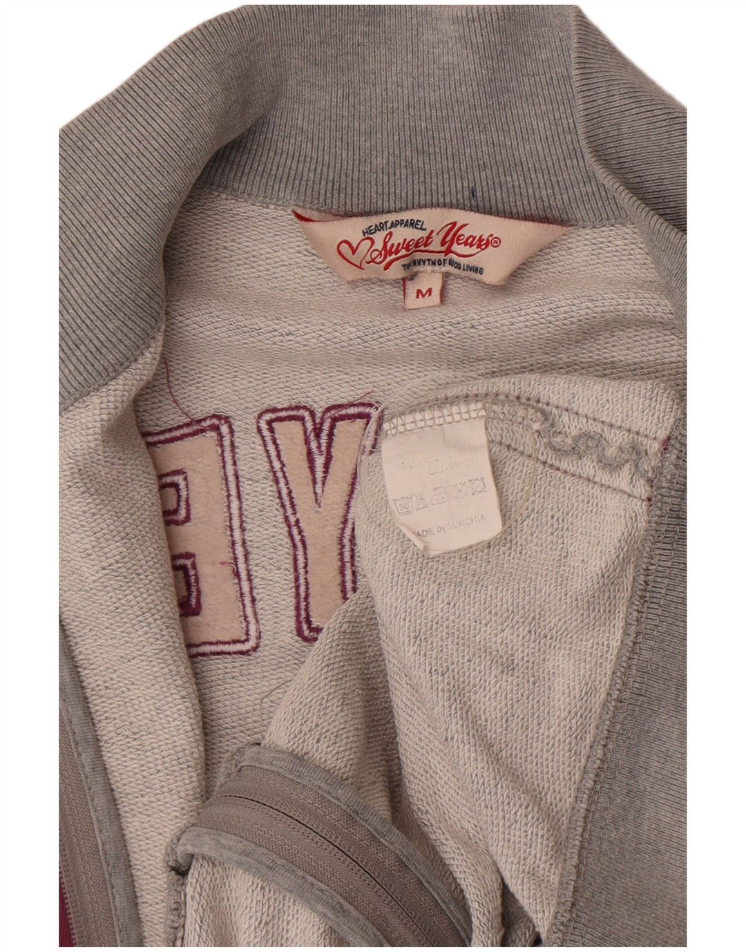 Sweet Years Womens Graphic Tracksuit Top Jacket UK 12 Medium Grey Cotton