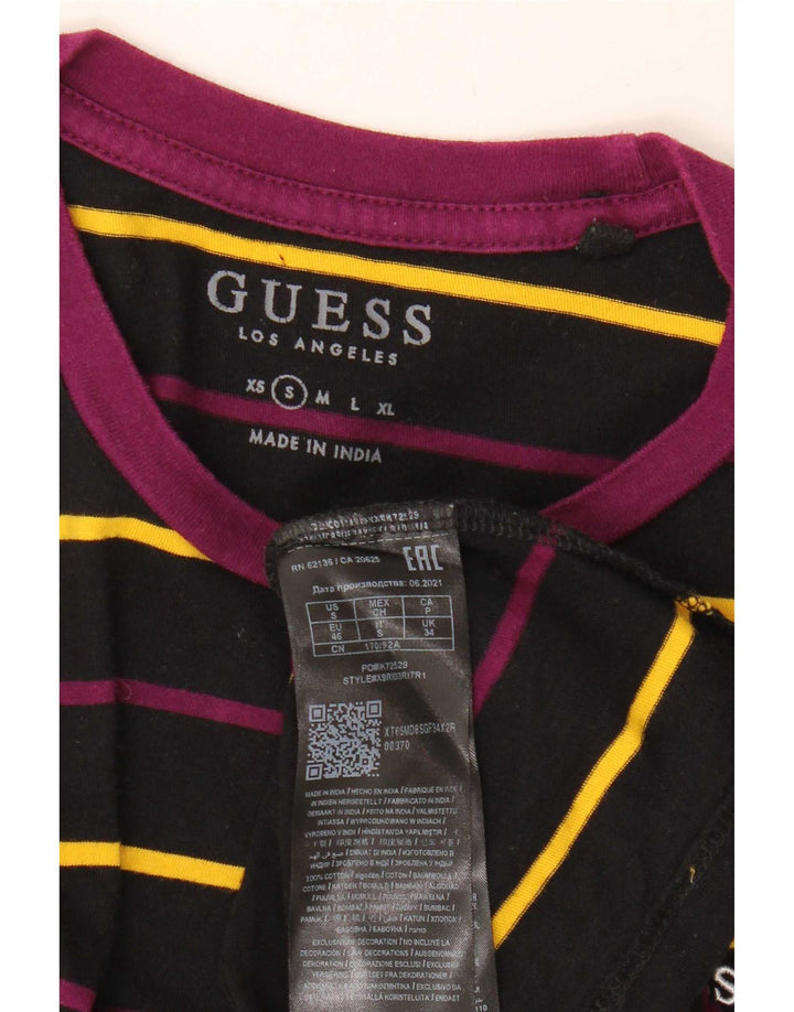 Guess Mens T-Shirt Top Small Black Striped Cotton