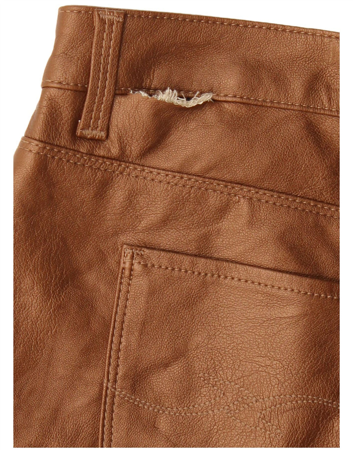 TRUSSARDI Womens Slim Faux Leather Trousers W33 L29 Brown Viscose