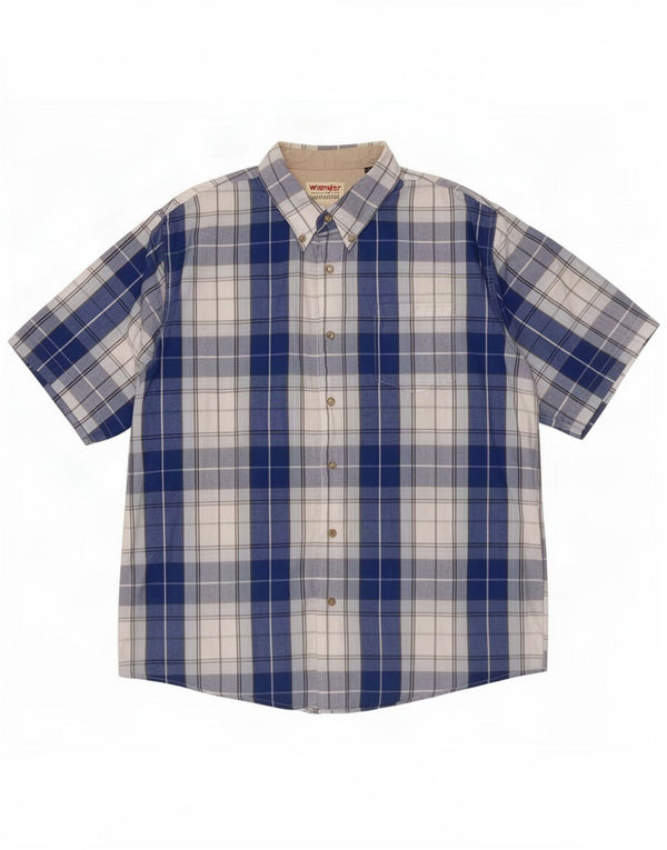 Wrangler Mens Short Sleeve Shirt Large Blue Check Cotton