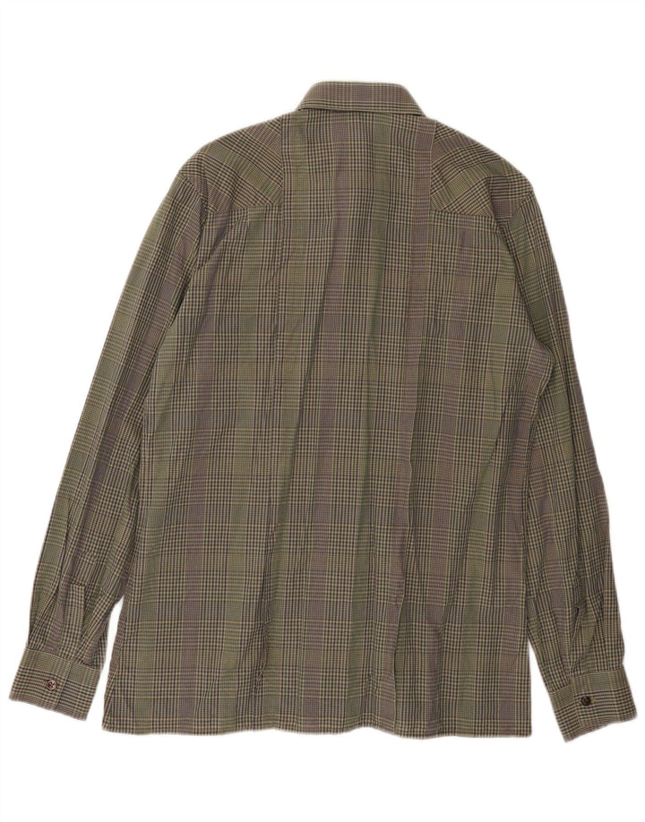 Vintage Mens Shirt Size 39 Medium Khaki Check Cotton