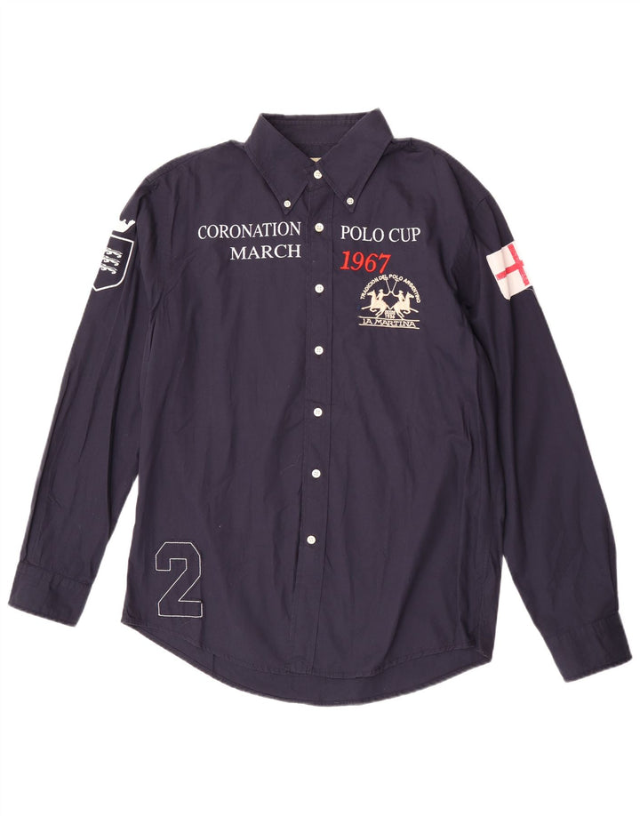 La Martina Mens Graphic Shirt XL Navy Blue Cotton