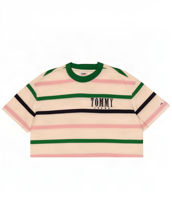 Tommy Hilfiger Womens Crop Graphic T-Shirt Top UK 18 XL White Striped