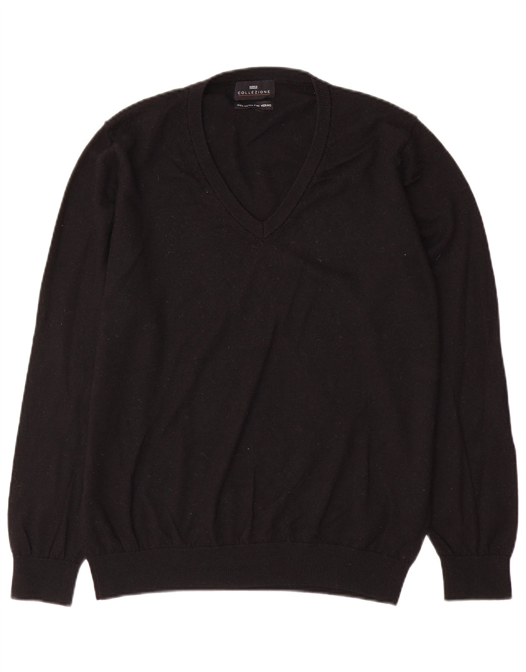 Marks & Spencer Mens V-Neck Jumper Sweater Large Black Wool
