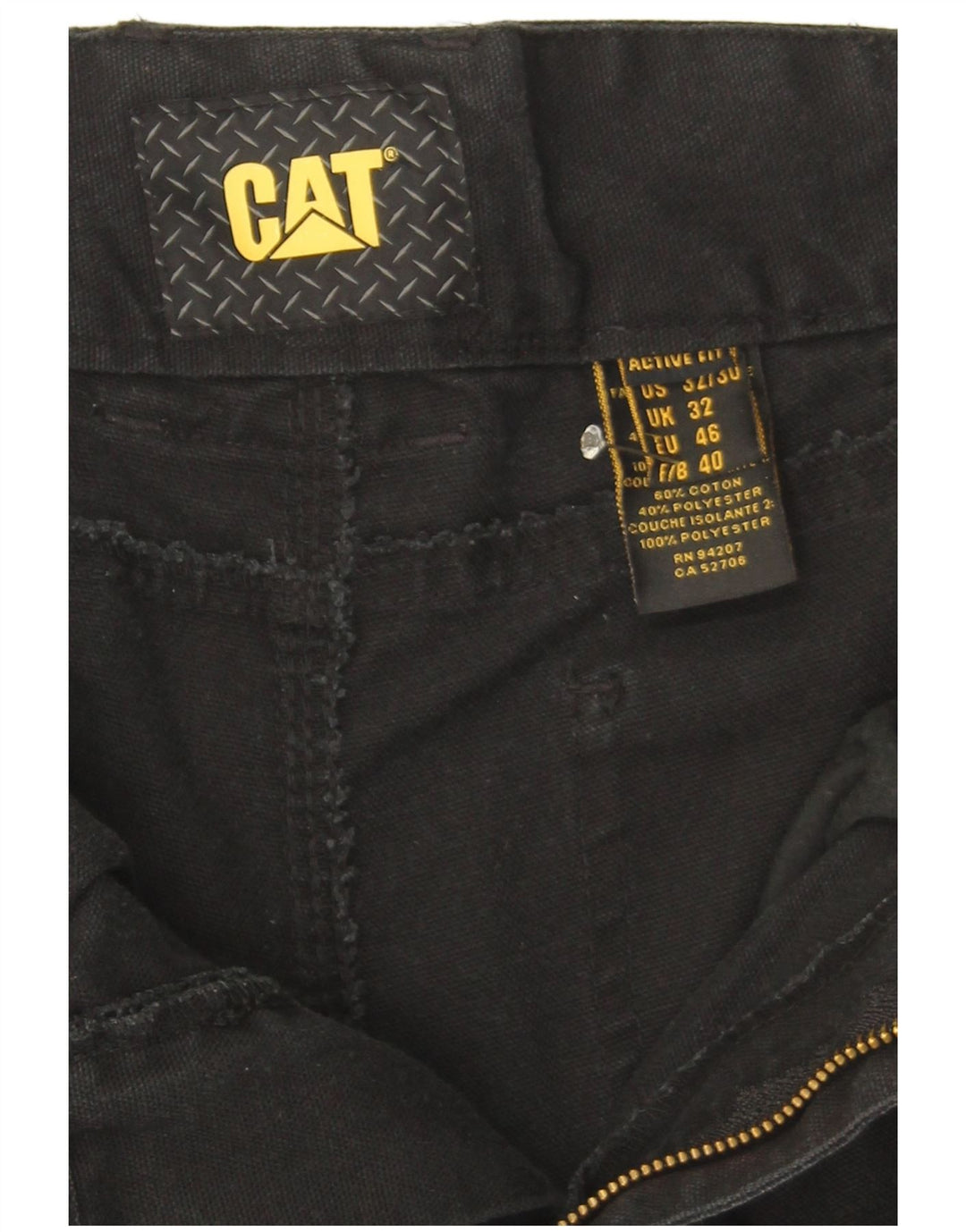 CAT Mens Straight Cargo Trousers W32 L29 Black Cotton