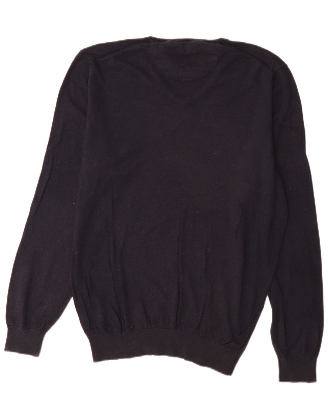 Massimo Dutti Mens V-Neck Jumper Sweater Large Navy Blue Cotton