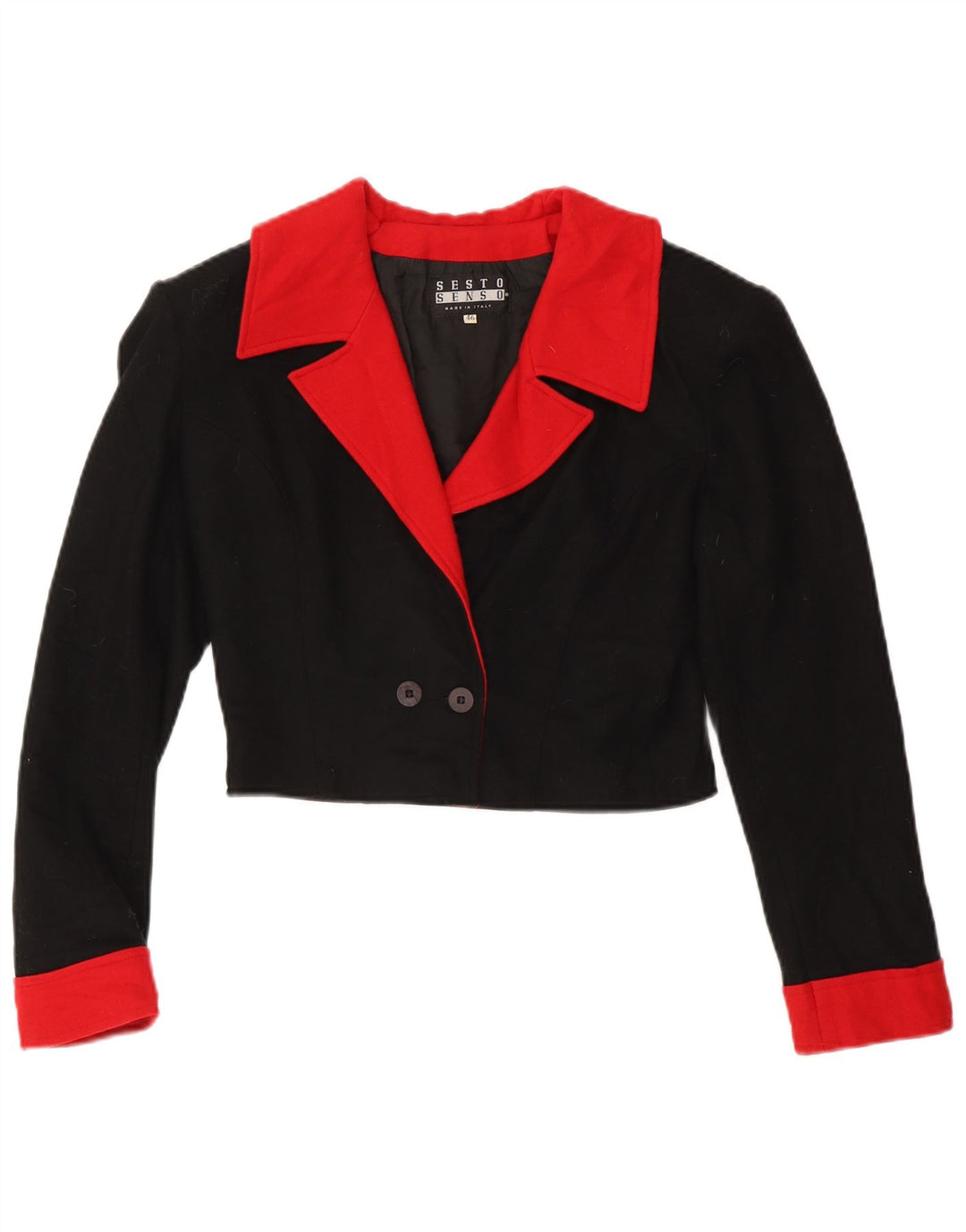 Vintage Womens Double Breasted Bolero Jacket IT 46 Large Black Colourblock