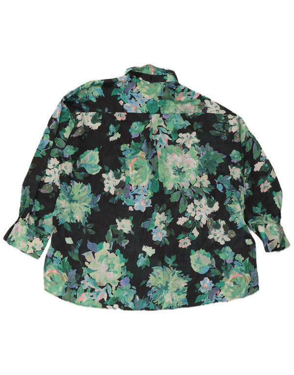 Zara Womens Oversized Shirt Blouse UK 16 Large Green Floral Polyester