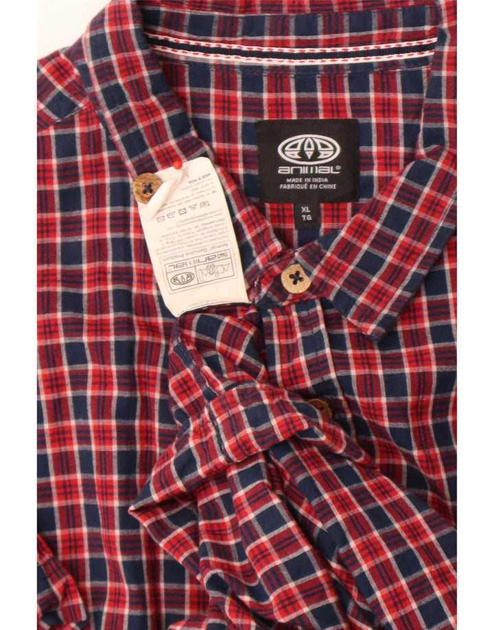 Animal Mens Short Sleeve Shirt XL Red Check Cotton